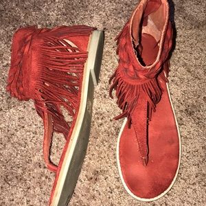 Coconuts by Matisse Red Fringe Sandals